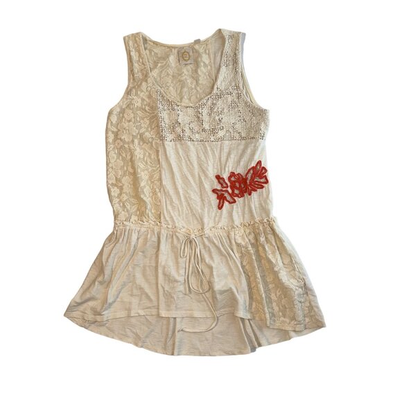 Anthropologie Tops - Anthropologie Ric Rac Ivory Lace Tunic Sleeveless Tank Drawstring Womens Medium
